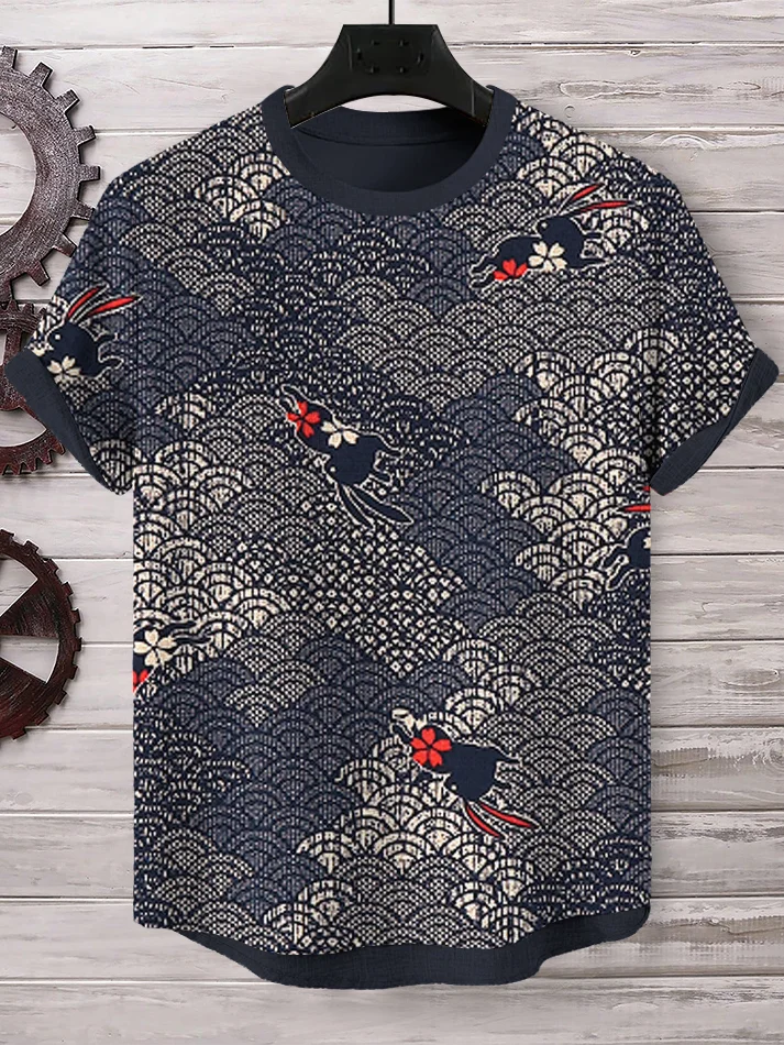 Men's Vintage Rabbits Japanese Art Print Casual T-Shirt
