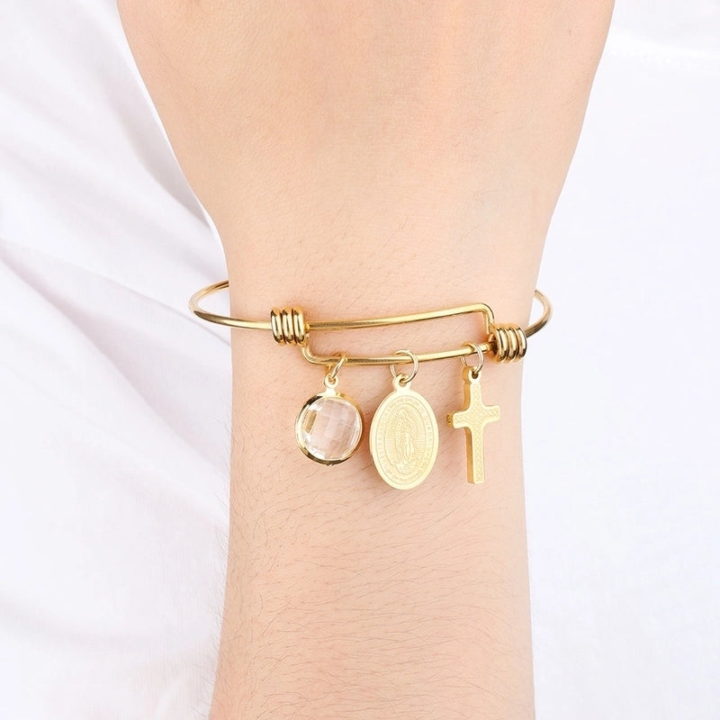 Elegant Geometric Round 304 Stainless Steel 18K Gold Plated Zircon Bangle In Bulk