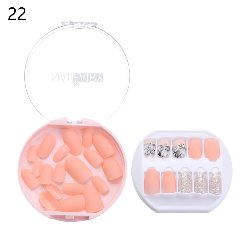 30PCS/Set Fake Nails Press Coffin False Full Artificial Short Kiss Detachable Stick Designs Press Nails Art Tipsy Cover Box-Nail Inspo