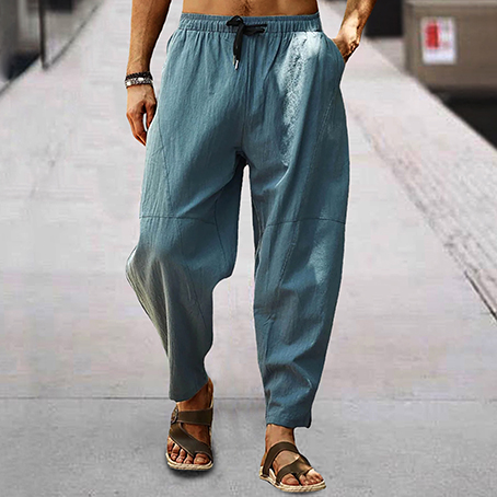 Men's Linen Loose Drawstring Hip-Hop Lantern Pencil Pants