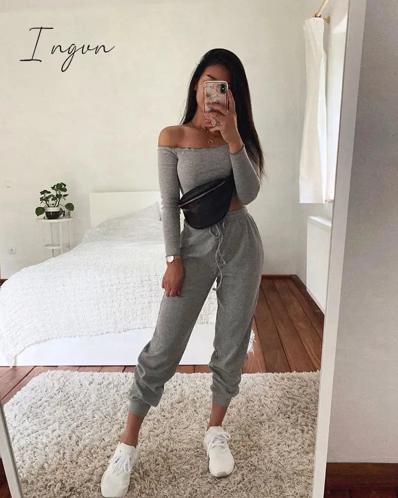 Ingvn - Summer New Women’s Wear Collar Shoulder Sports Suit Nine-Minute Sleeve Tight Belt