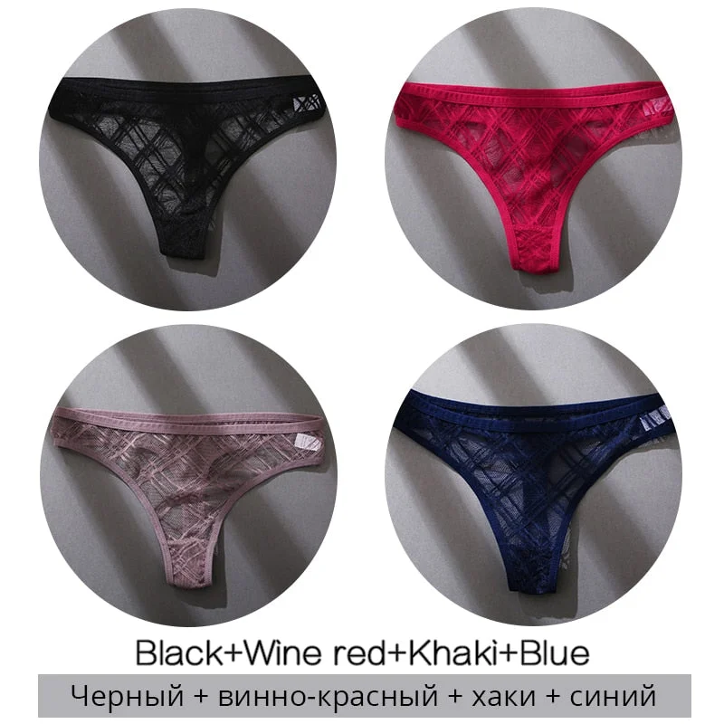 FINETOO Sexy Thongs Panties Women M-XL Transparent Lattice Underwear Ladies Lace G-string Underpants Female Thong Lingerie 2021