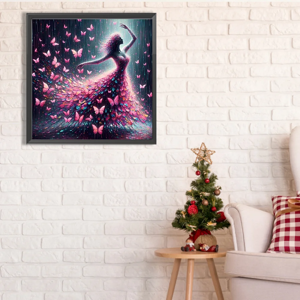 Diamond Painting - Full Square Drill - Pink Butterfly Dance(Canvas|35*35cm)