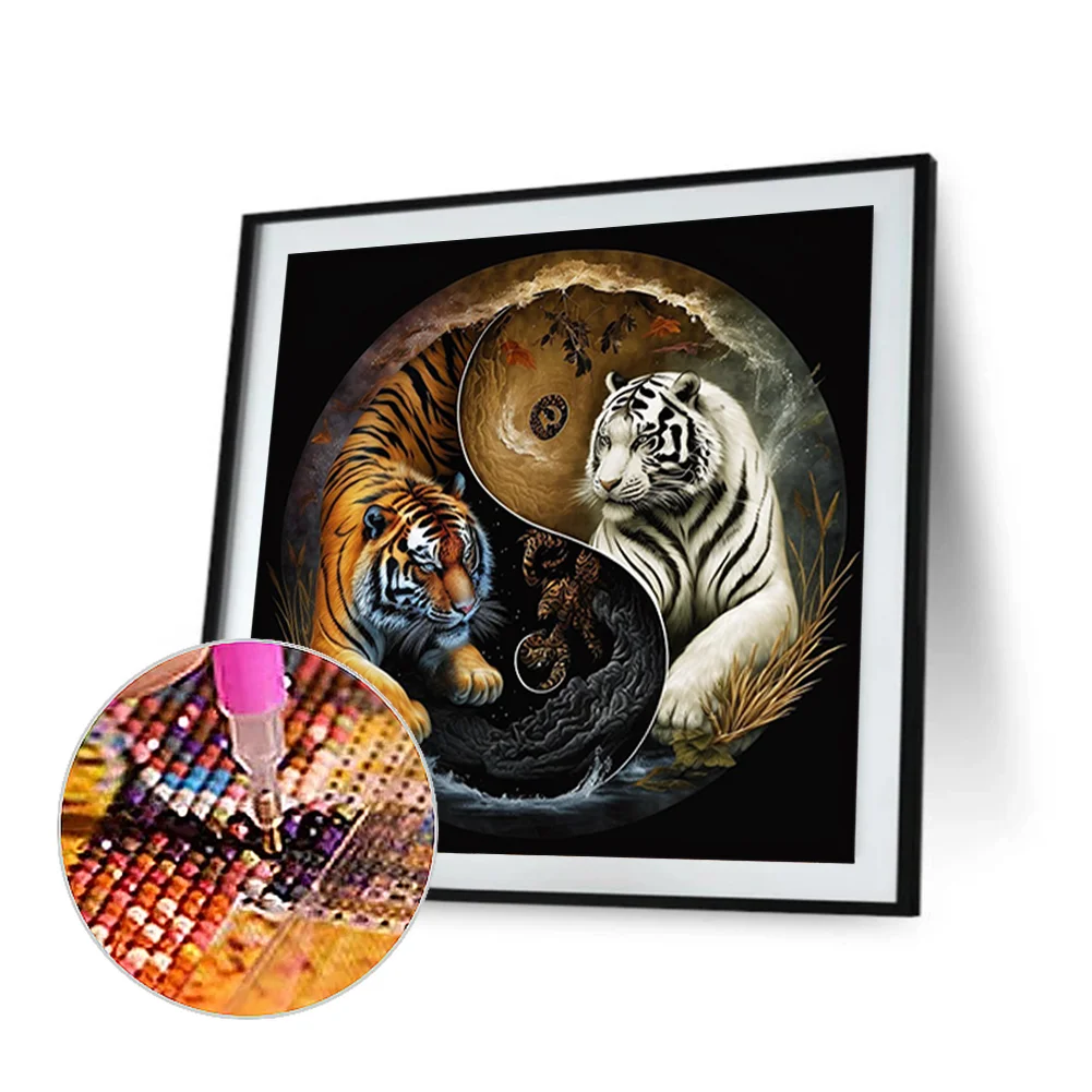 Diamond Painting - Full Round Drill - Yin Yang Tiger(30*30cm)