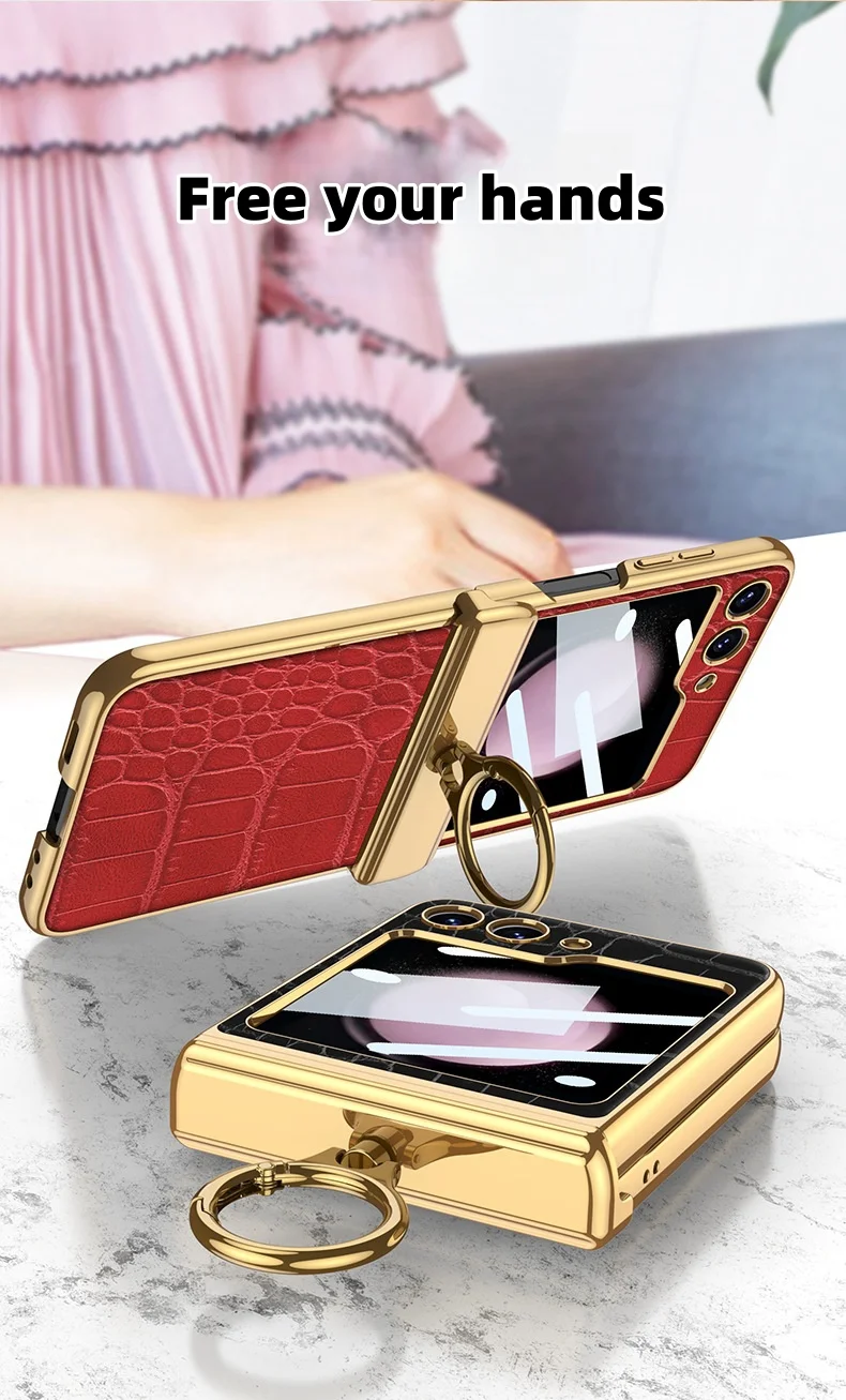 Suitable for Samsung Zfilp5/4/3 Leather Stand Ring Phone Case