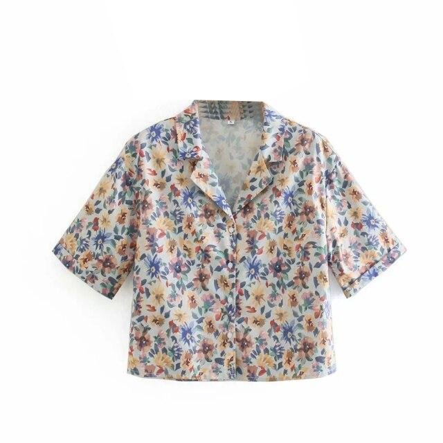 summer Women Retro floral Blouses Mujer short Sleeve Single breasted Notched Collar top  vintage Printed short shirt Femme - Shop Trendy Women's Fashion | TeeYours