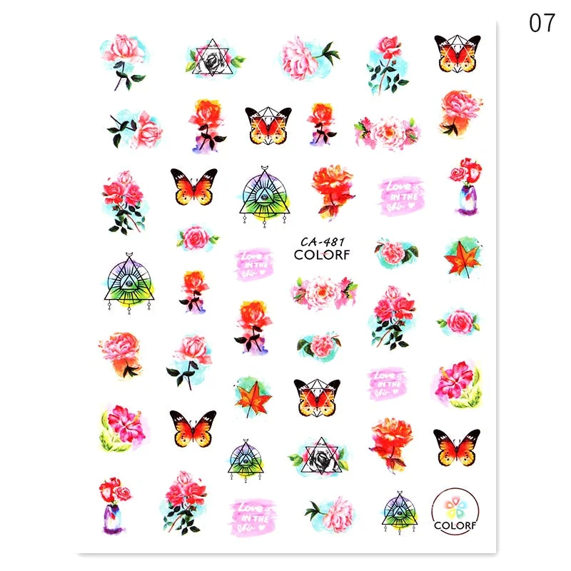 1PC 3D Butterfly Nail Sticker Spring Flower Leaves Alphabet Valentines's Day Transfer Foil Slider Nail Art Decoration Manicures