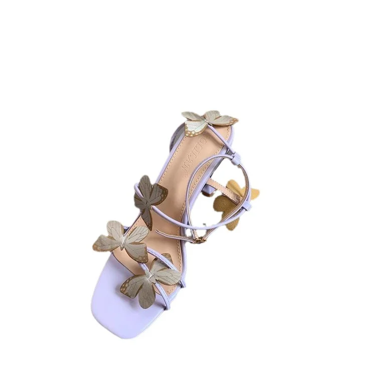 Yyvonne Summer Fashion Net Red New Large Square Head Butterfly Shape Fine Heel Sandals High Heel Women's Shoes