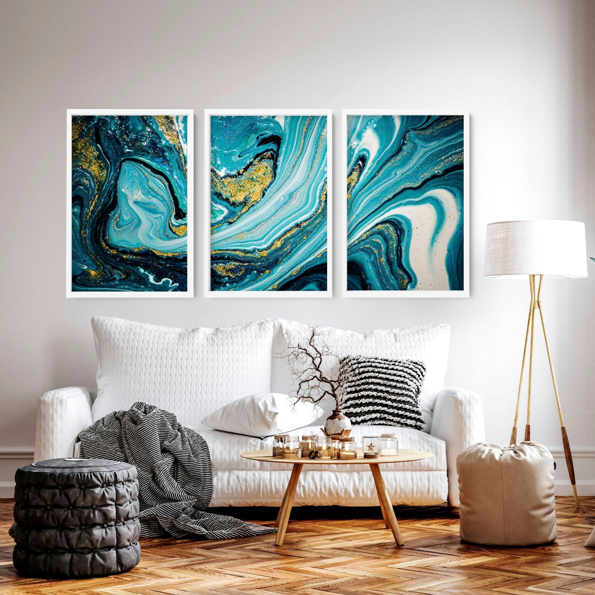 Teal painting | set of 3 Abstract Marble wall art prints everthome