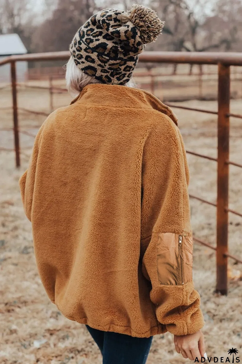 Zip Up Sherpa Coat With Pocket