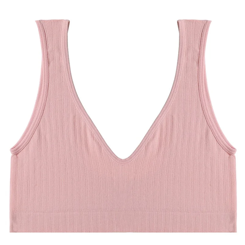 FINETOO Women Seamless Bralette Underwear Push Up U-Back Intimates Lingerie Femme Short Cropped Top Sexy V-Neck Bra Tank Tops