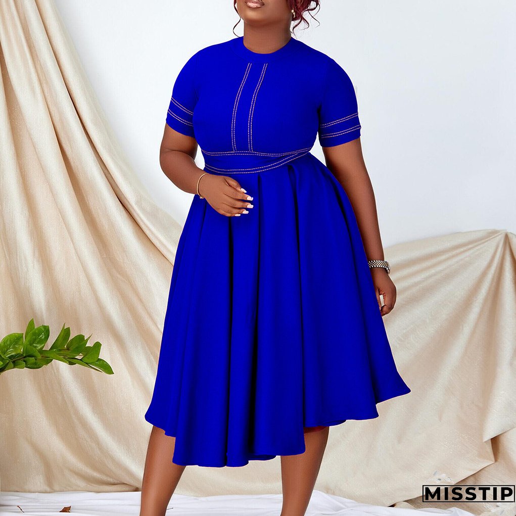 Plus Size Women's Summer Chic Elegant Oversized A-Line Short Sleeve Dress