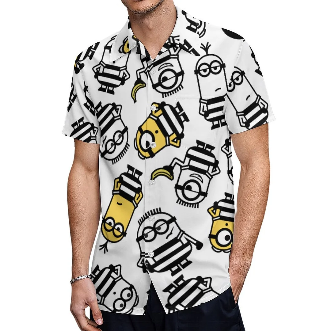 Short Sleeve Despicable Me Yellow Characters In Jail Hawaiian Shirt Mens Button Down Plus Size Tropical Hawaii Beach Shirts