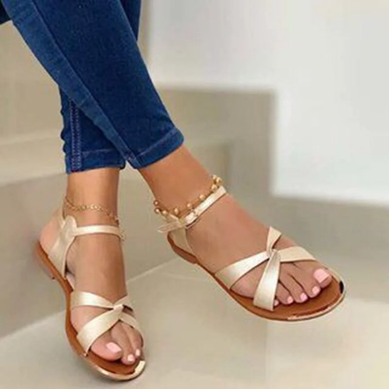 2020 Summer Women Flat Sandals Gold Open Toe Beach Shoes Gladiator Cross Strappy Ladies Sandals Zapatos Mujer Chaussure Femme