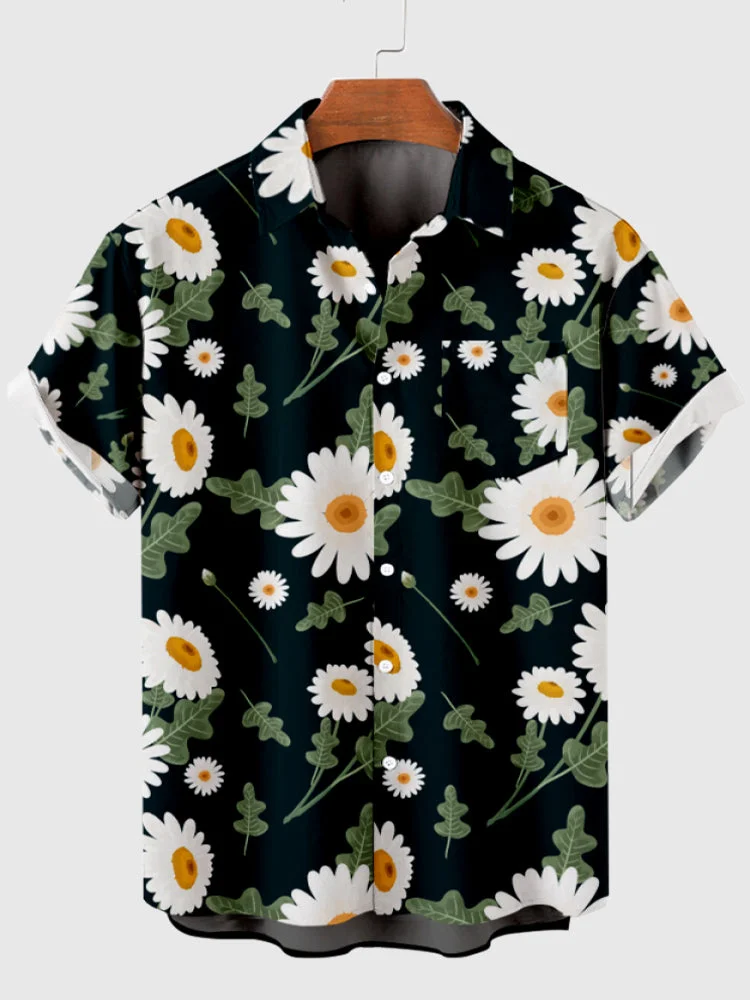 Trendy Daisy Printing Men's Short Sleeve Shirt