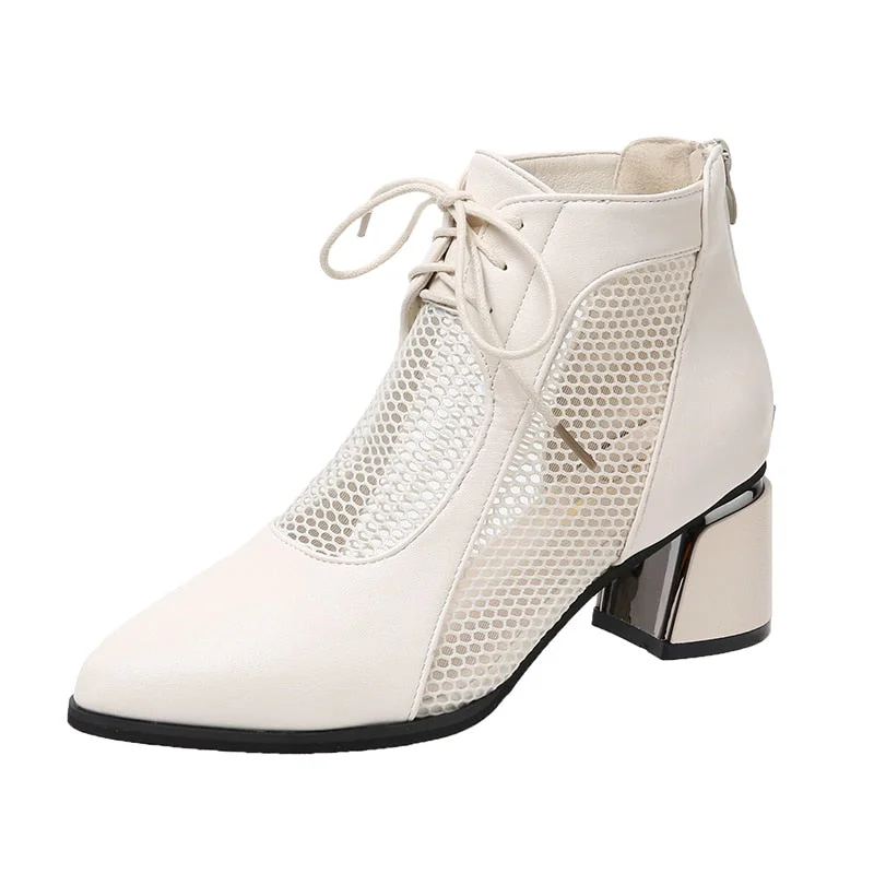 2022 Summer Sexy Black Ankle Boots For Women Mesh Breathable High Heels Botas De Mujer Pointed Toe Thick Heeled Sandals