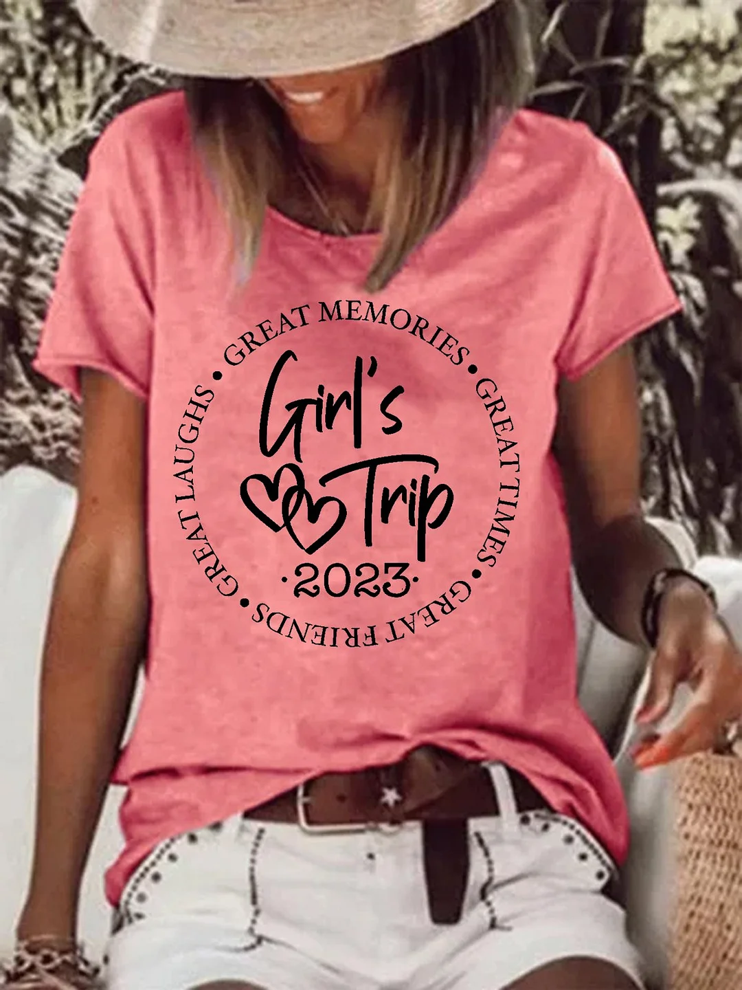 Women's Girl's Trip 2023 Funny Graphic Print Text Letters T-Shirt