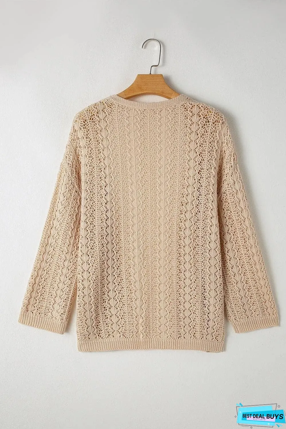 Apricot Hollow Out Knit Drop Shoulder Open Front Cardigan