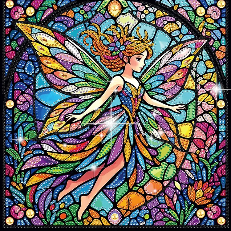 Stained Glass Fairy 30*30cm (Canvas) Special Shaped Drill Diamond Painting gbfke