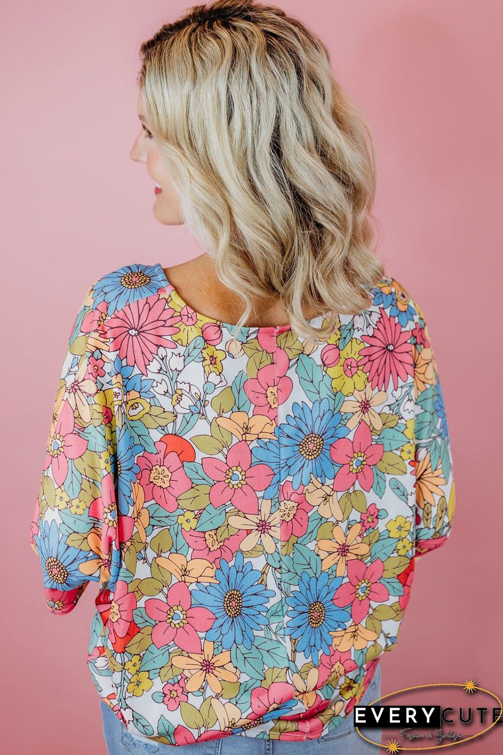 Multicolor Floral Print V Neck Half Sleeve Blouse