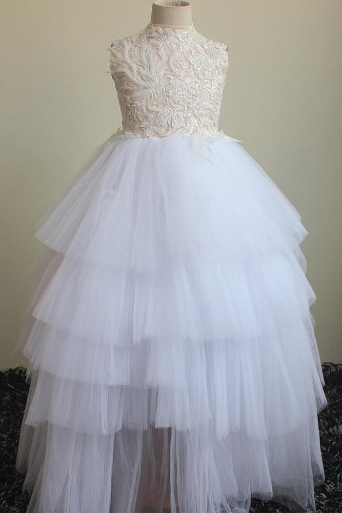 Bellasprom Scoop Neck Sleeveless Ball Gown Flower Girls Dress with Lace Bellasprom