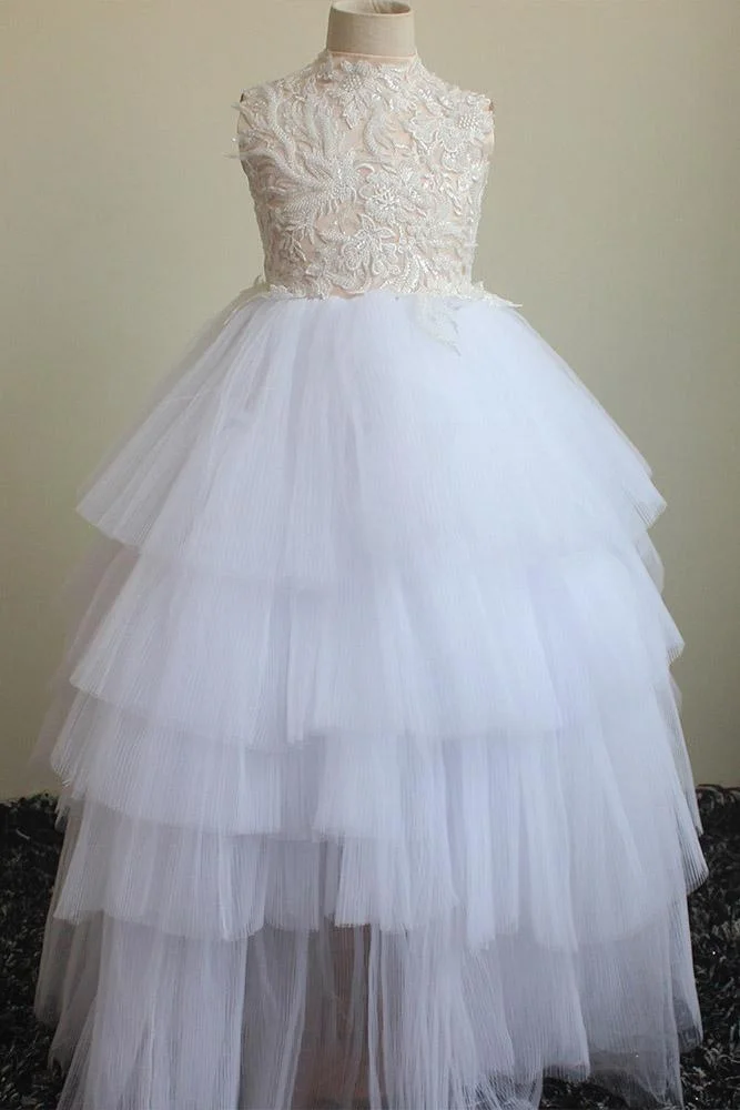 Hellodresses Scoop Neck Sleeveless Ball Gown Flower Girls Dress with Lace