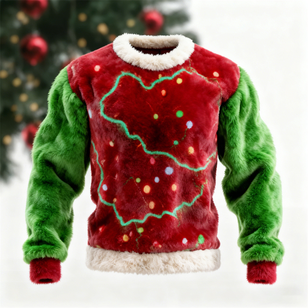 Christmas Lightning Pattern Printed Men's Flannel Sweatshirt elevenforest