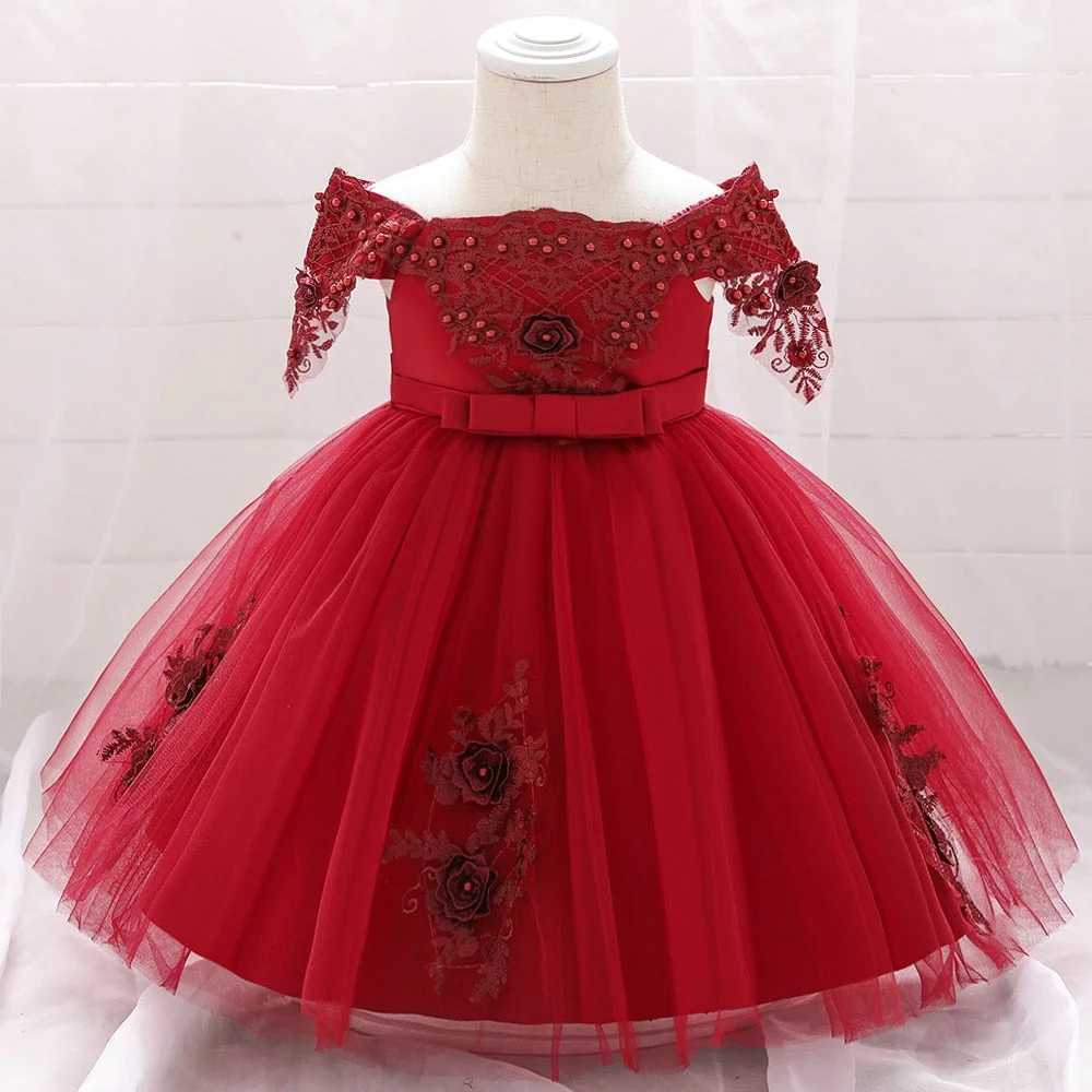 2022 Toddler Infant Flower Baby 1 Years Birthday Girls Dress Kid Clothes Baptism Party Wedding Dresses Childrens Costume Vestido