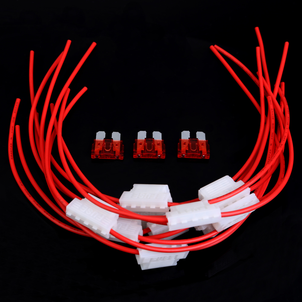 

10pcs 5A Middle Fuse Holder with Cable for Car Boat Truck ATC/ATO Blade, 501 Original