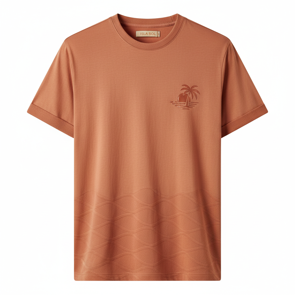 thesupersurf Terracotta Casual T-Shirt with Embroidered Palm Tree Design 