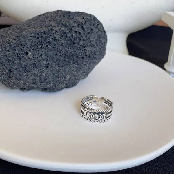 Fortune Rings Silver Sterling Silver Five Blessings Copper Coin Fortune Ring