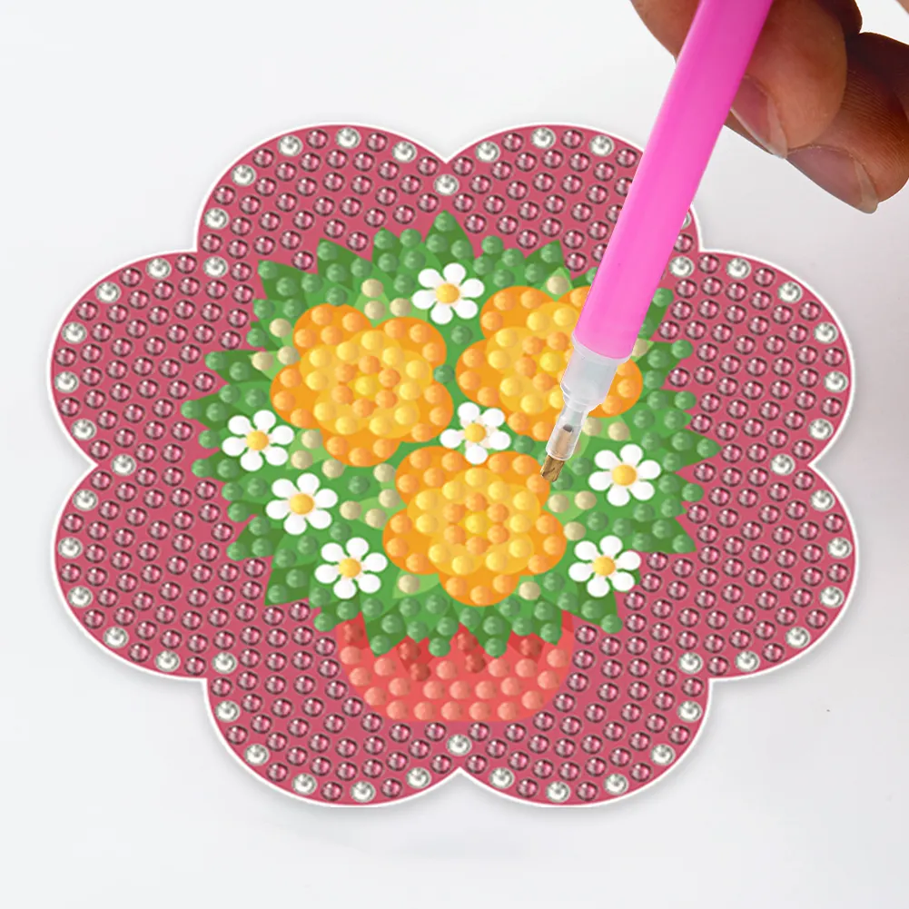 DIY Acrylic Diamond Coaster Set Flower Style (6 Piece Set 1 Rack)