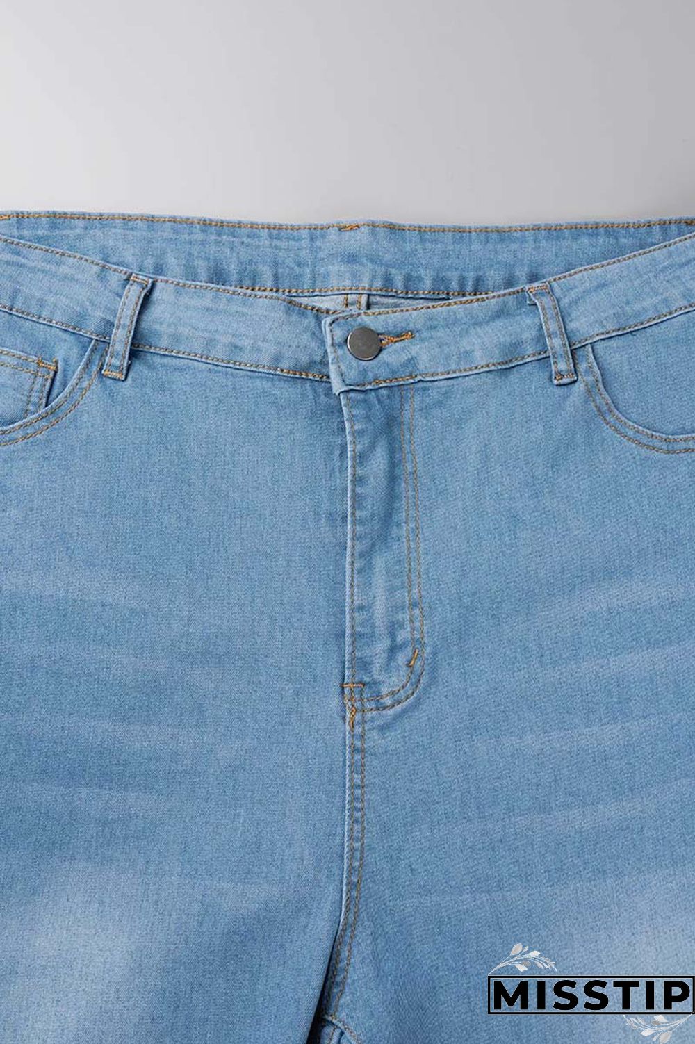 Light Blue Casual Solid Patchwork Plus Size Jeans
