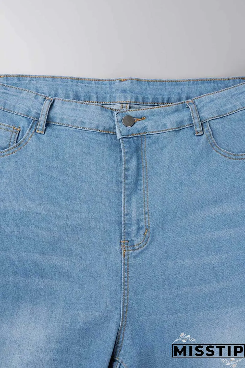 Light Blue Casual Solid Patchwork Plus Size Jeans
