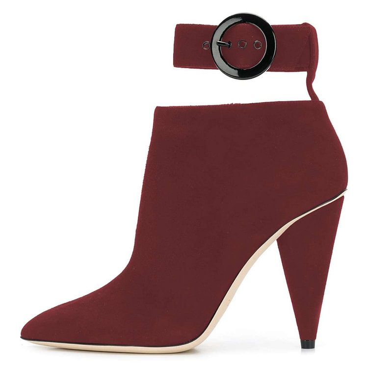 Plum Ankle Strap Buckle Cone Heel Ankle Booties |FSJ Shoes
