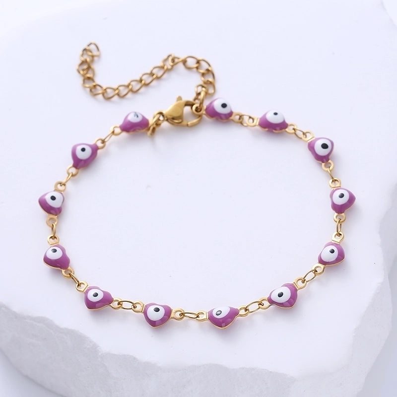 Classic Style Devil’S Eye Heart Shape 304 Stainless Steel 18K Gold Plated No Inlaid Stainless Steel Bracelets In Bulk