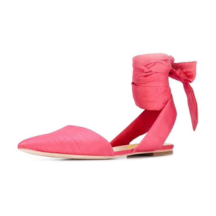 FSJ Watermelon Red Strappy Comfy Pointy Toe Flats US Size 3-15 |FSJ Shoes