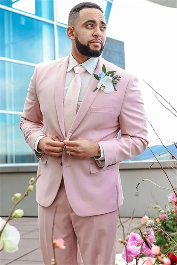 Pink Notched Lapel Dinner Prom Suits Two Piecs For Guys Slim Fit