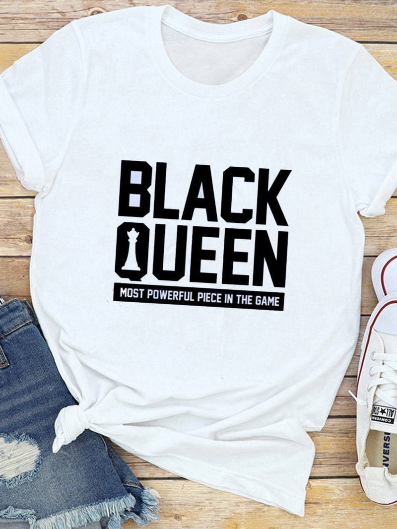 Black Queen Print Short Sleeve T-shirt