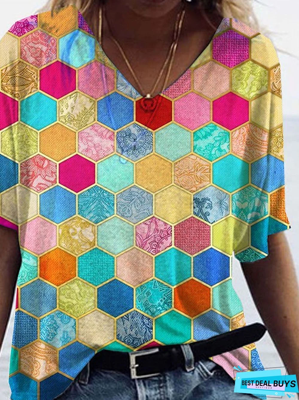 Casual Cotton-Blend Printed Short Sleeve T-shirt