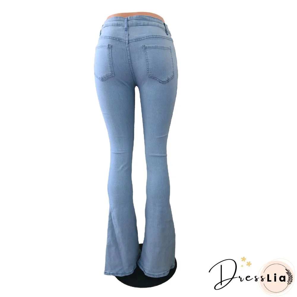 High Waist Zipper Stretch Flare Jeans Pants
