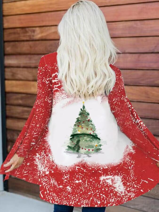 Women's Merry Christmas Tree Print Cardigan