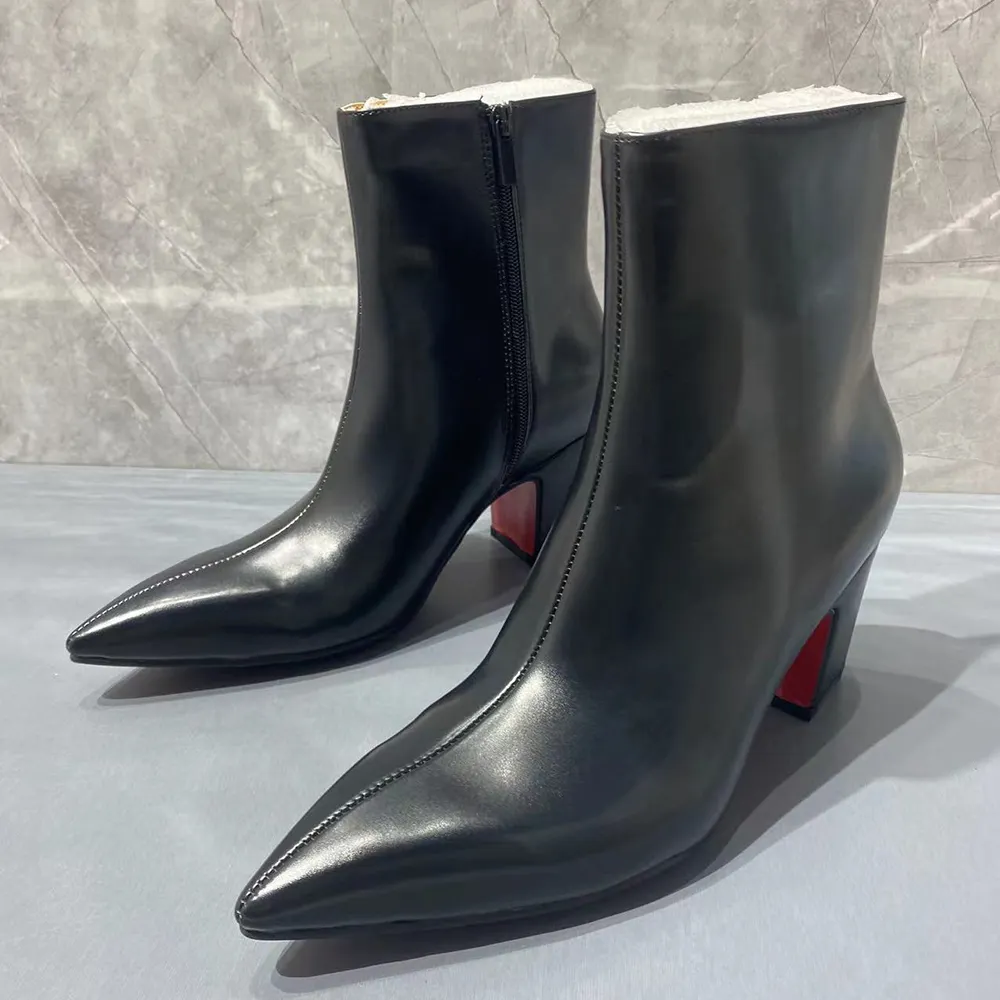 Gentleman's Block Heel Chelsea Black Pointed Toe Rock Style Party Prom Dress Wedding Red Bottom Boots-vocosishoes