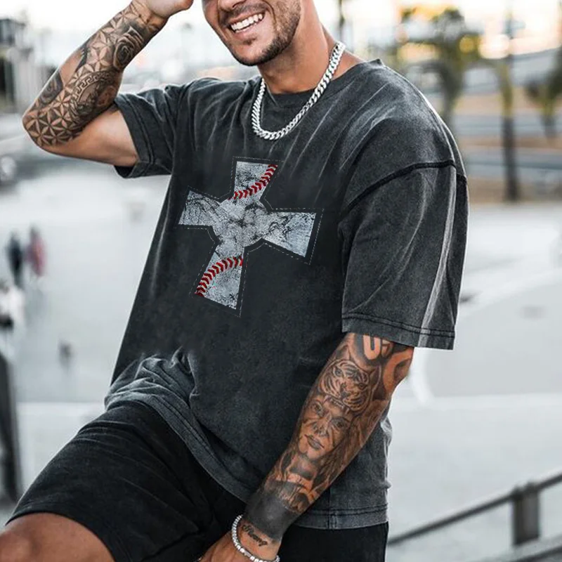 Baseball Creative Printed Men's Loose T-shirt