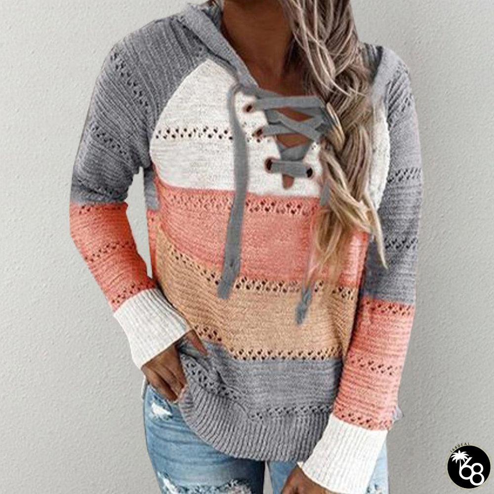 Cozy Horizontal Stripe Knit Hoodie | 168DEAL