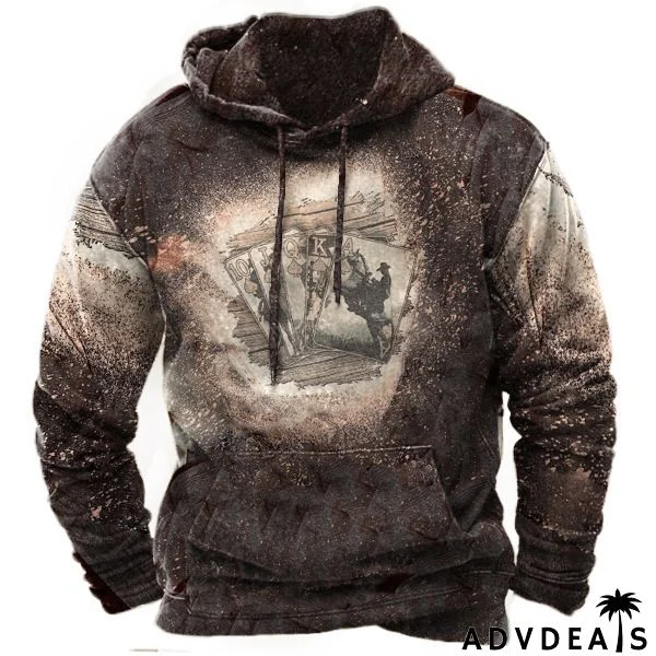 Men Vintage Casual Ethnic Style Cow Tau 3D Print Long Sleeve Plus Size Hoodies