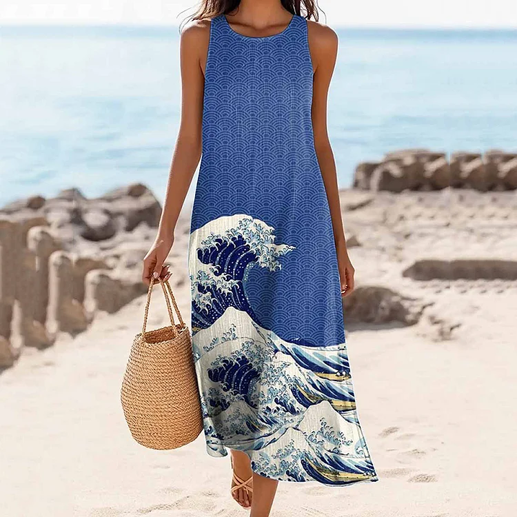 Simpfit Ärmelloses Kleid mit Wellen-Kunstdruck für Damen