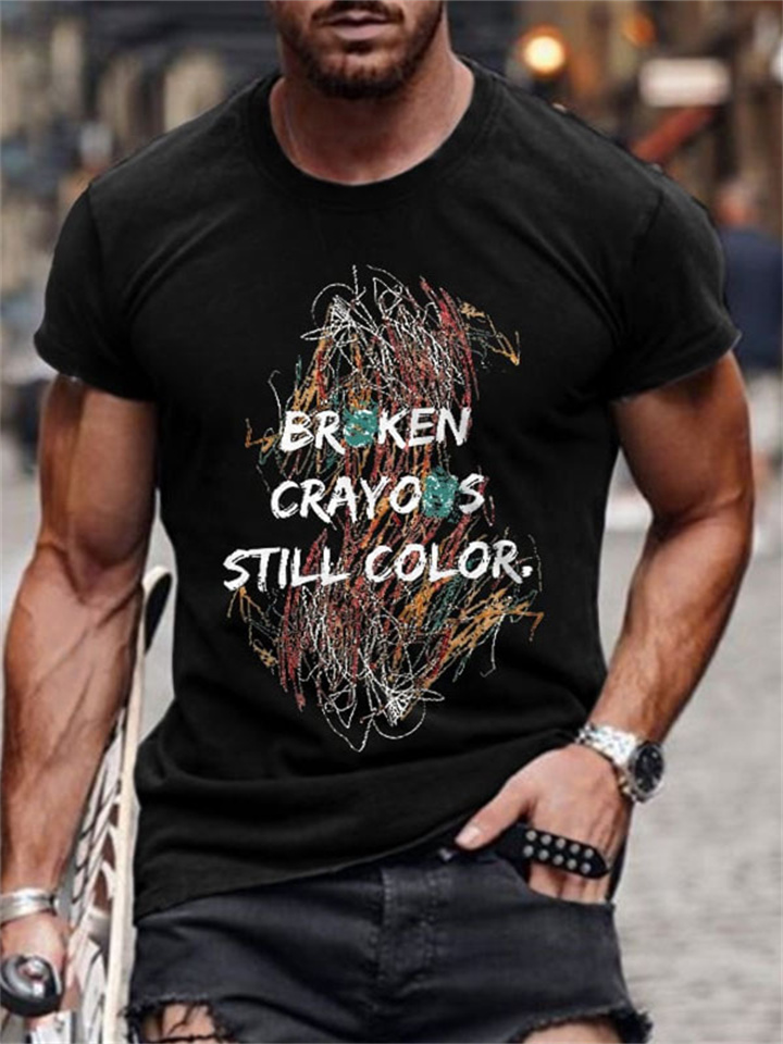 Men's Round Neck Printed T-shirt Summer Cotton Casual Fashion Short-sleeved