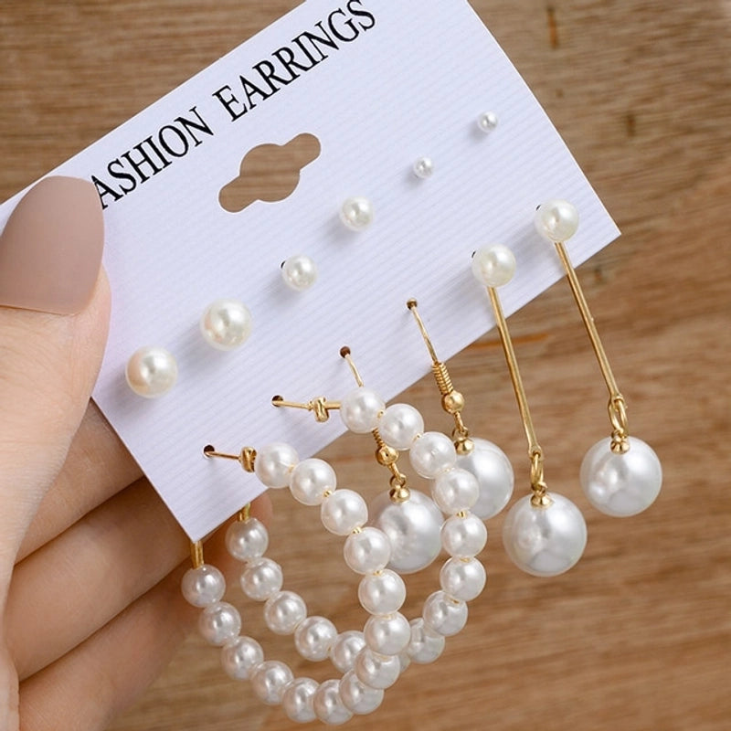 Hot Sale Retro Gold Geometric Ladies Earrings Set Fashion Pearl Earrings Earrings Diamond