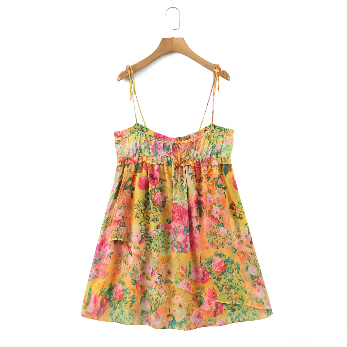 LANFUBEISI BOHO Bow Ruched Bra Corset Style Flower Print Spaghetti Strap Mini Dress Women Backless Skater Lacing up Sling Robe Holiday LANFUBEISI